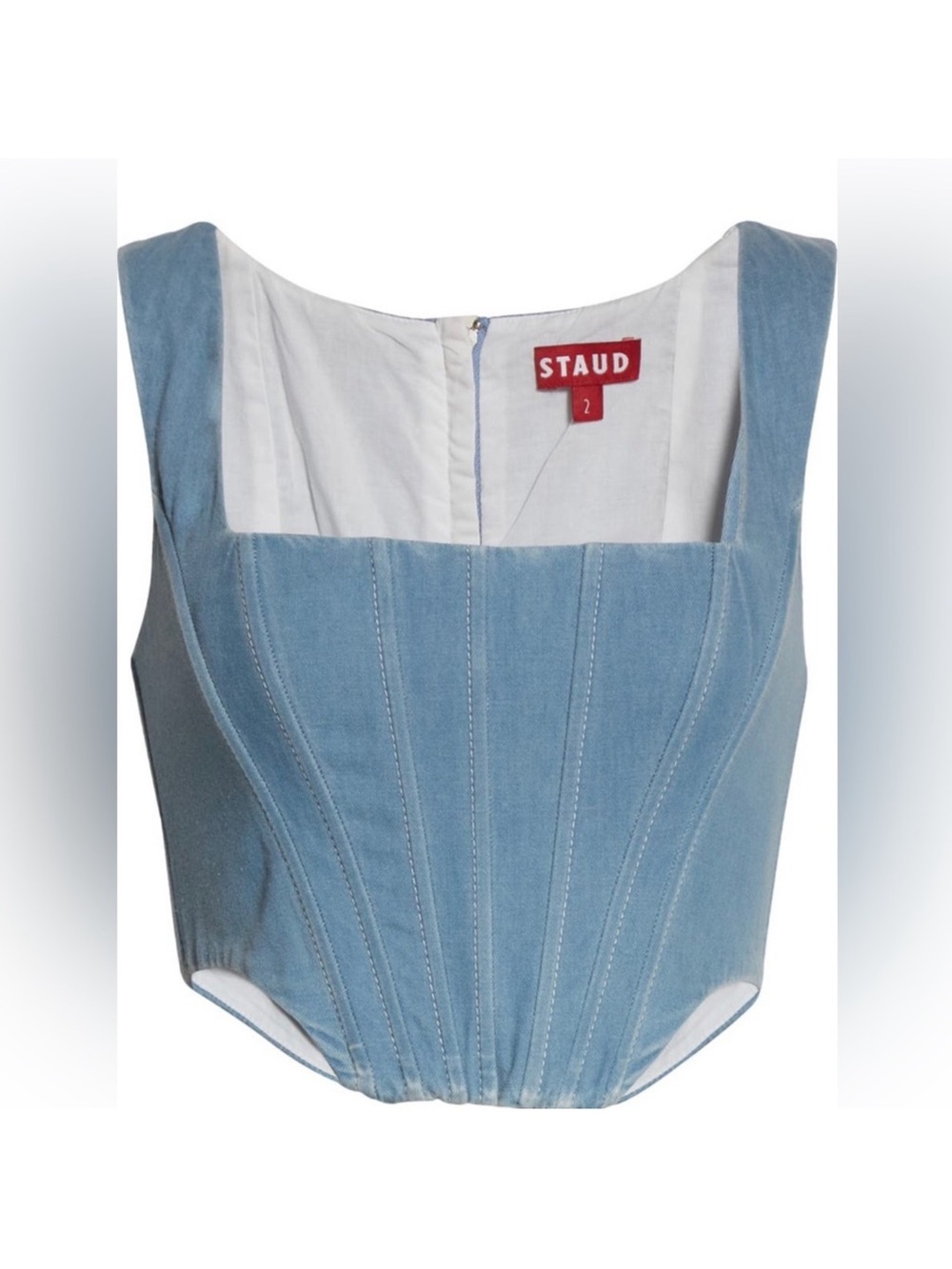 STAUD Denim Corset Crop
